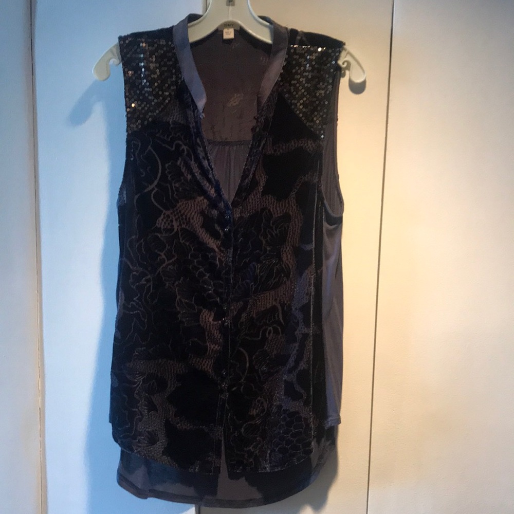 Tiny Sleeveless Top. Sequins. Midnight Blue